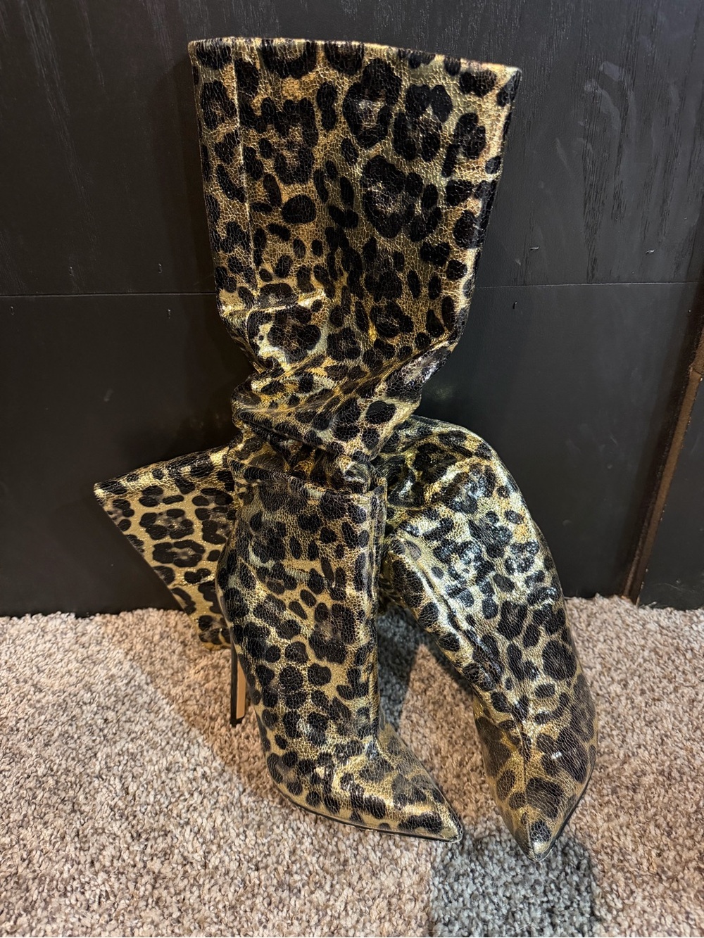 Shoe Dazzle Metallic Leopard Knee Boots - Gold & Black - Picture 2 of 4